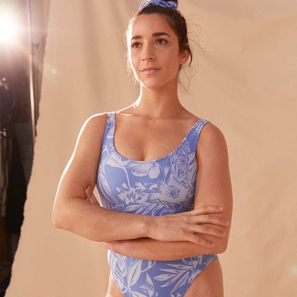 OFFLINE by Aerie x Aly Raisman Collection Floral Blue Active Bodysuit